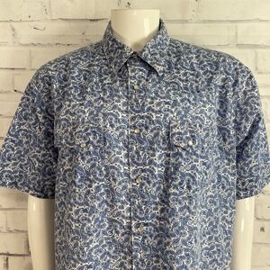 Wrangler Shirt Men's XXL 2XL Pearl Snap Short Sleeve Paisley Blue Western